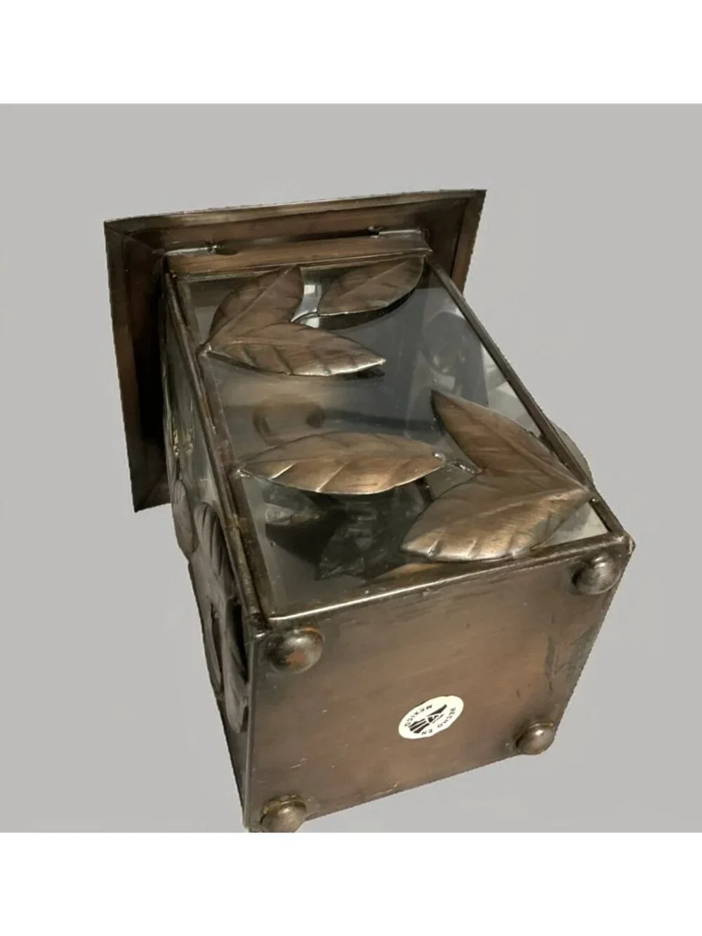 Decorative Lantern With Leaf Design On Stand For Indoor Tabletop Or Shelf Displa